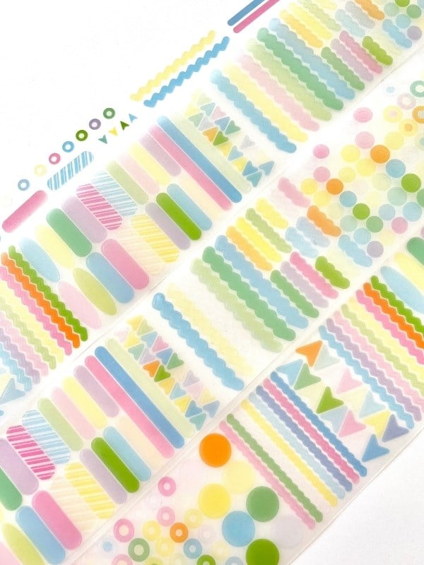 Pastel Renkli Nokta Çizgi Şerit 2m 504 Adet Tek Tek Çıkartmalı Sticker Washi Bant/Etiket/Çıkartma