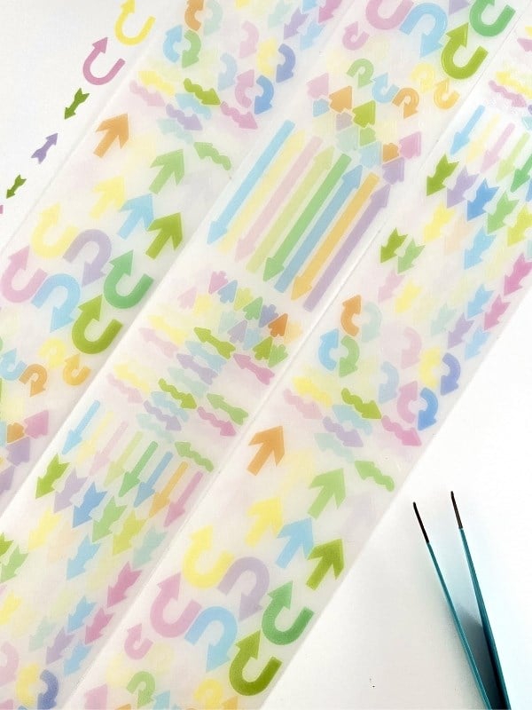 Pastel Renkli Ok Desenli 2m 876 Adet Tek Tek Çıkartmalı Sticker Washi Bant/Etiket/Çıkartma