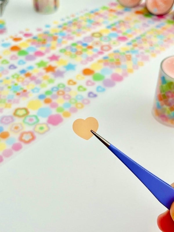 Pastel Renkli Yıldız Kalp Çiçek 2m 1032 Adet Tek Tek Çıkartmalı Sticker Washi Bant/Etiket/Çıkartma