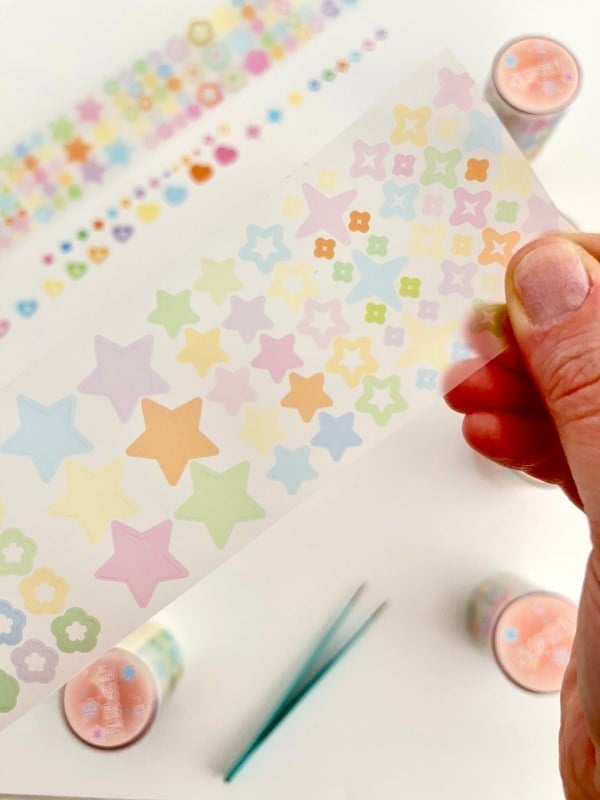 Pastel Renkli Yıldız Kalp Çiçek 2m 1032 Adet Tek Tek Çıkartmalı Sticker Washi Bant/Etiket/Çıkartma