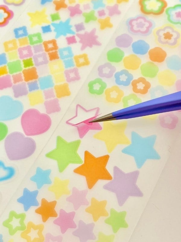Pastel Renkli Yıldız Kalp Çiçek 2m 1032 Adet Tek Tek Çıkartmalı Sticker Washi Bant/Etiket/Çıkartma