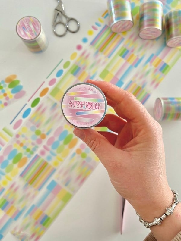 Pastel Renkli Yuvarlak ve Çizgi Desenli 2m 570Adet Tek Tek Çıkartma Sticker Washi Bant/Etiket/Çıkart