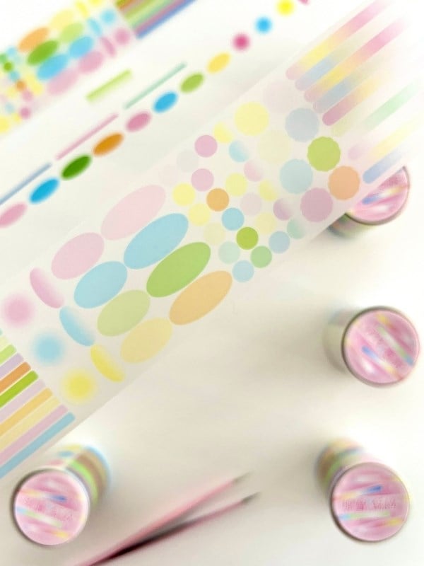 Pastel Renkli Yuvarlak ve Çizgi Desenli 2m 570Adet Tek Tek Çıkartma Sticker Washi Bant/Etiket/Çıkart