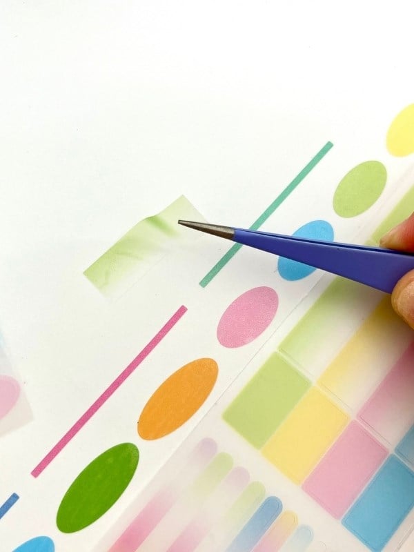 Pastel Renkli Yuvarlak ve Çizgi Desenli 2m 570Adet Tek Tek Çıkartma Sticker Washi Bant/Etiket/Çıkart