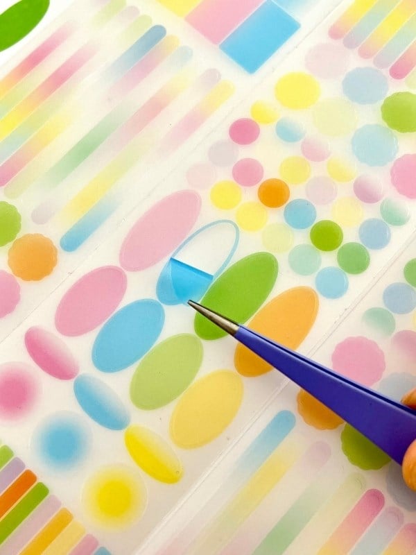 Pastel Renkli Yuvarlak ve Çizgi Desenli 2m 570Adet Tek Tek Çıkartma Sticker Washi Bant/Etiket/Çıkart