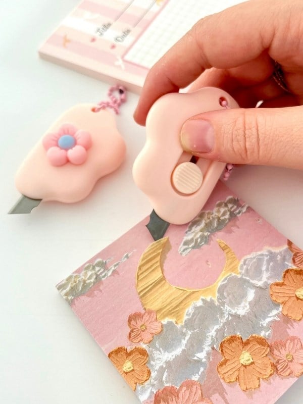 Pembe Çiçek Desenli Mini Maket Bıçağı/Sanat Bıçağı/Bullet Journal/Scrapbook/Falçata