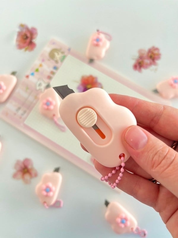 Pembe Çiçek Desenli Mini Maket Bıçağı/Sanat Bıçağı/Bullet Journal/Scrapbook/Falçata