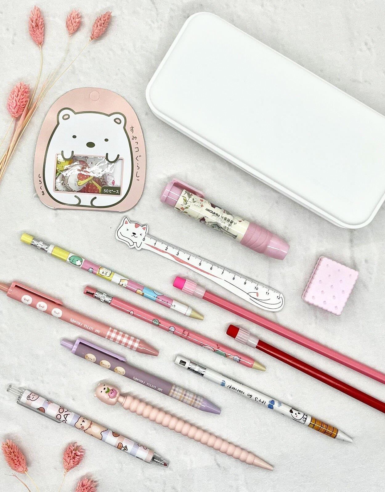 Pembe Kalem Dolu Kalem Kutu 14'lü Set / Kırtasiye Seti / Kalem Seti / Sticker / Cetvel  /Bullet Journal