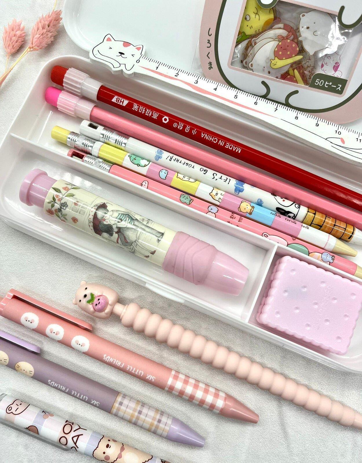 Pembe Kalem Dolu Kalem Kutu 14'lü Set / Kırtasiye Seti / Kalem Seti / Sticker / Cetvel  /Bullet Journal