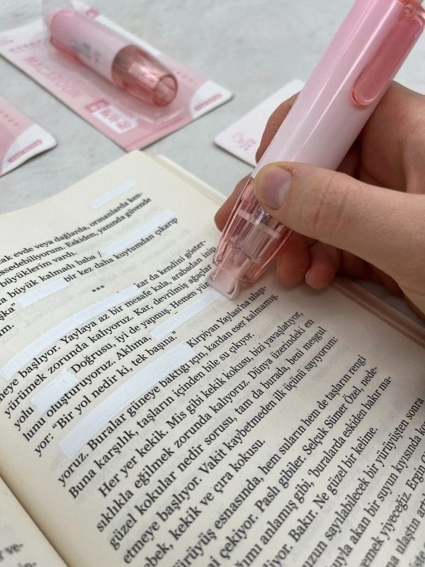 Pembe Kalem Görünümlü Klikli Daksil/ Düzeltme Şeridi/Düzeltme Bandı/Tipeks/Tipex