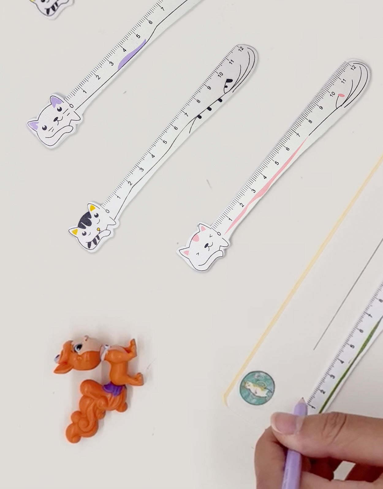 Pembe Kulaklı Sevimli Ahşap Kedi Cetvel / Kitap Ayracı