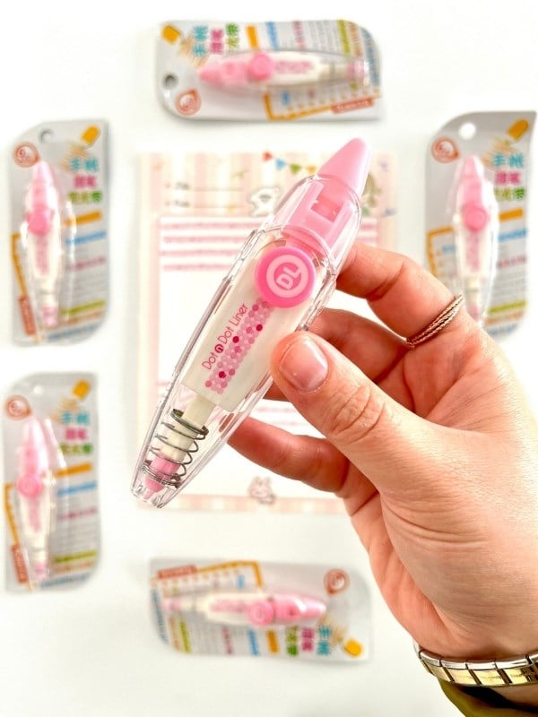 Pembe Nokta Desenli Süsleme Bandı/Tipeks/Tipex/Şerit Daksil/Düzeltme Bandı/Şerit Düzeltici