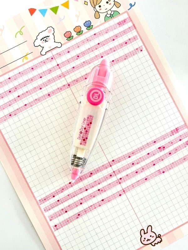 Pembe Nokta Desenli Süsleme Bandı/Tipeks/Tipex/Şerit Daksil/Düzeltme Bandı/Şerit Düzeltici