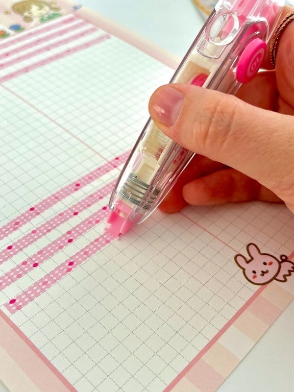 Pembe Nokta Desenli Süsleme Bandı/Tipeks/Tipex/Şerit Daksil/Düzeltme Bandı/Şerit Düzeltici