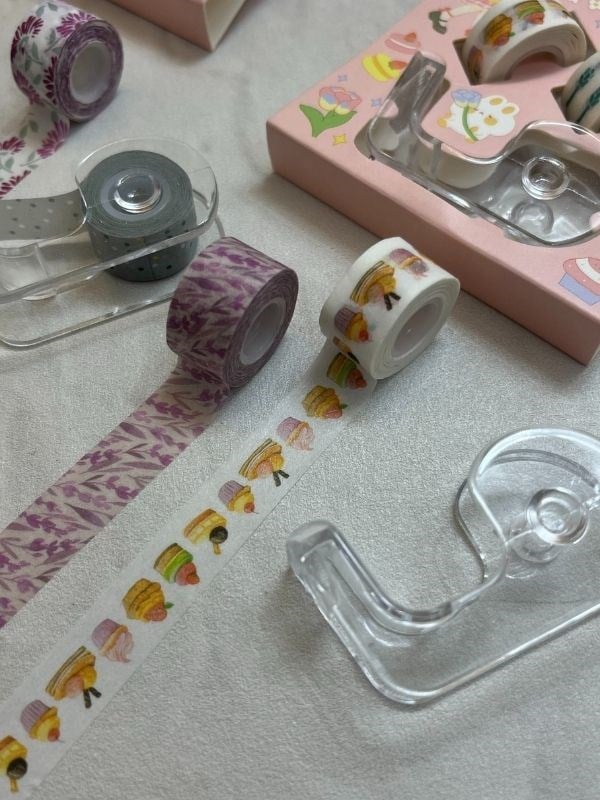 Pembe Renk 2+1 Washi Bant ve Kesim Aparatlı Mini Set/ Washi Tape / Bullet Journal