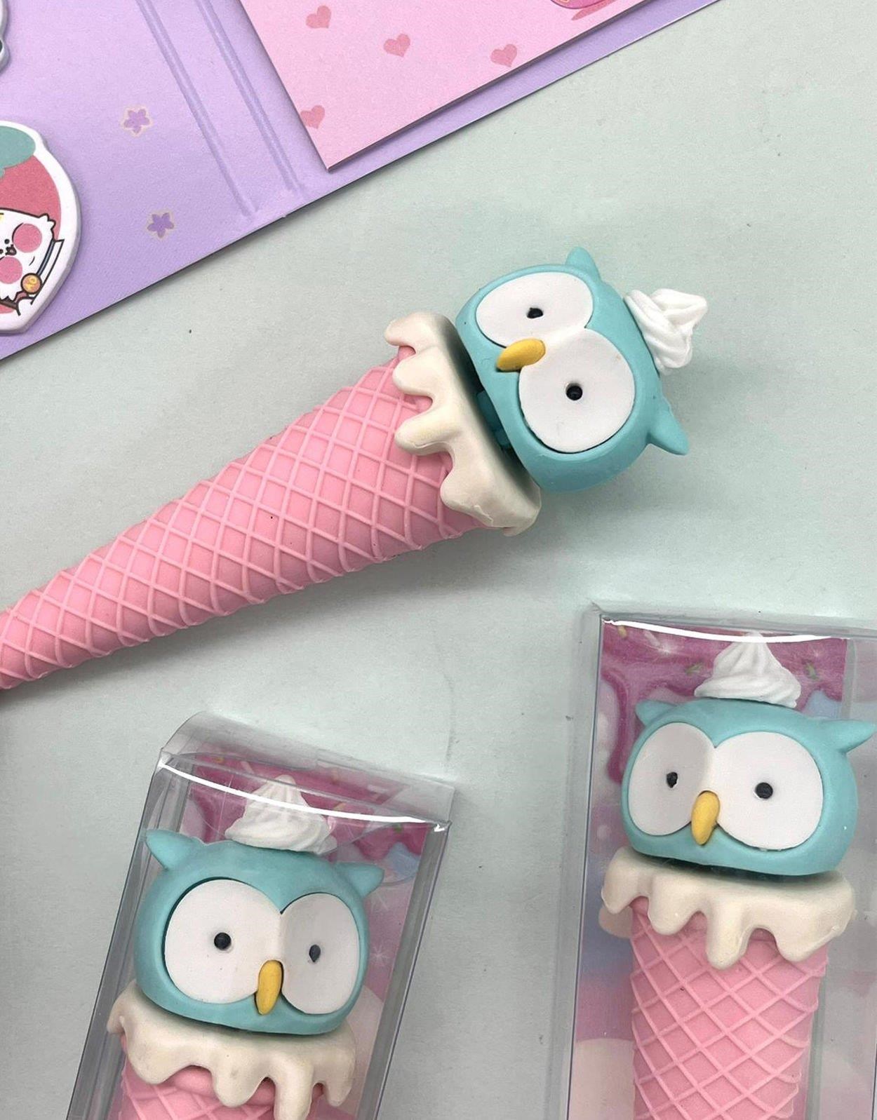 Pembe Renkli Baykuş Külah Silgi