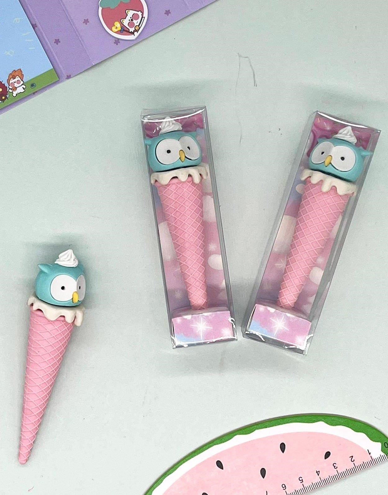 Pembe Renkli Baykuş Külah Silgi