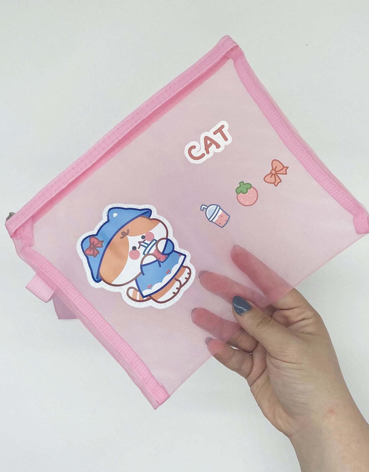 Pembe Şirin Kedi Şeffaf Çanta / Kalem Kutu