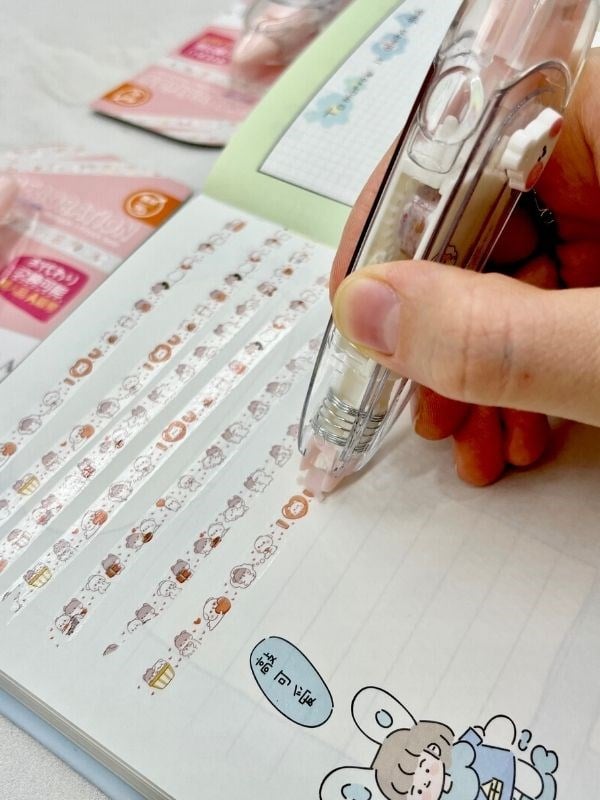 Pembe Tavşan Desenli Süsleme Bandı Tipex/Tipeks/Bullet Journal