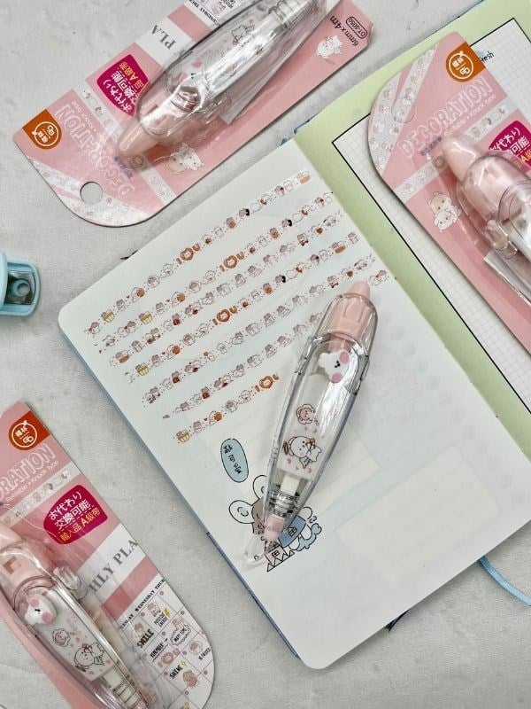 Pembe Tavşan Desenli Süsleme Bandı Tipex/Tipeks/Bullet Journal