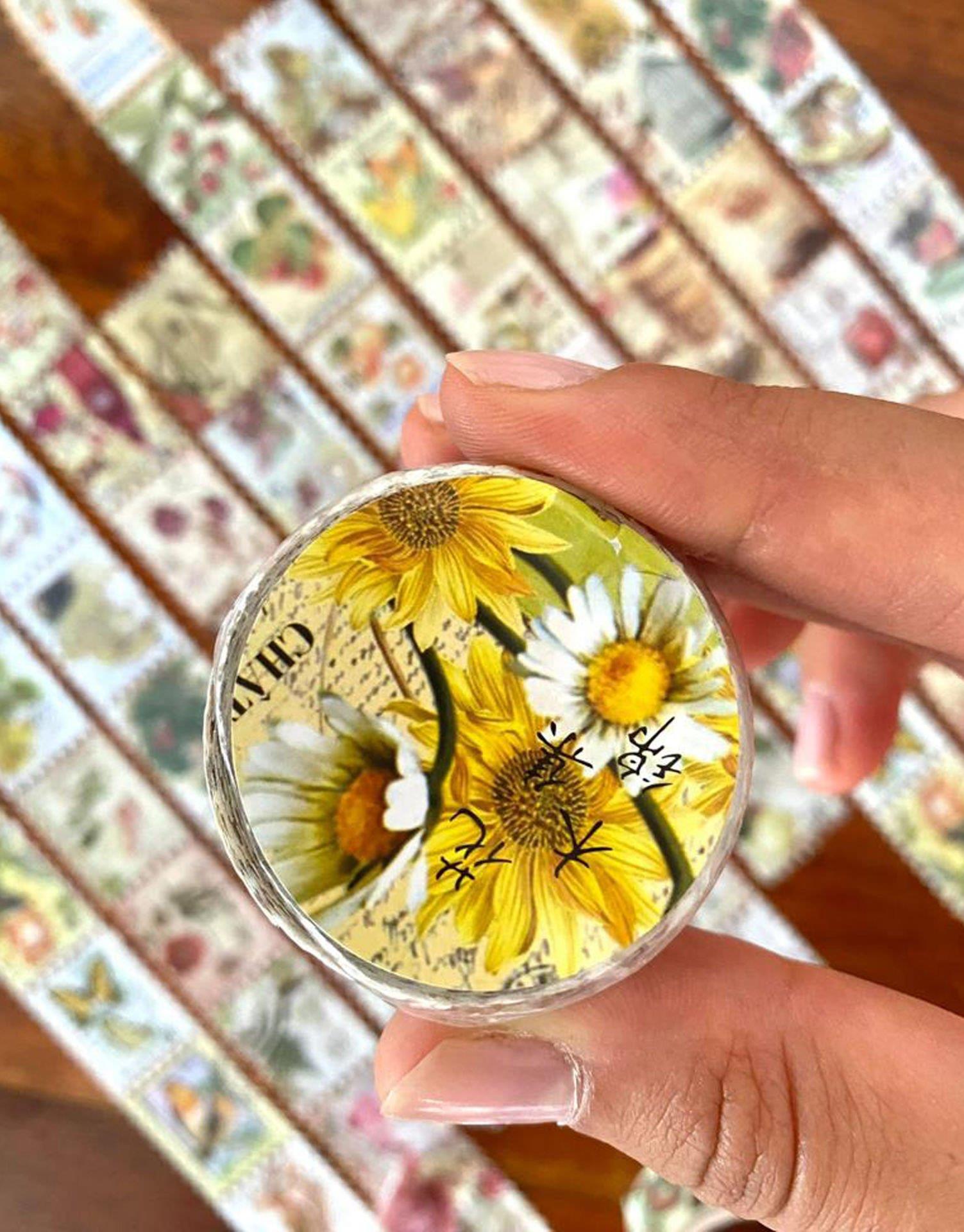Pul Çiçekli Tek Tek Çıkartmalı - Washi Bant - Sticker  - Bullet Journal - Defter Süsleme
