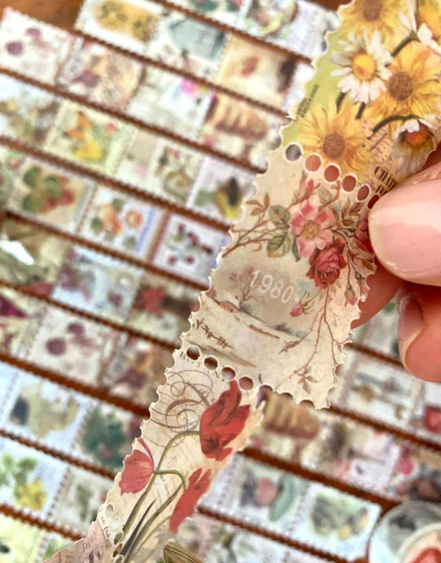 Pul Çiçekli Tek Tek Çıkartmalı - Washi Bant - Sticker  - Bullet Journal - Defter Süsleme