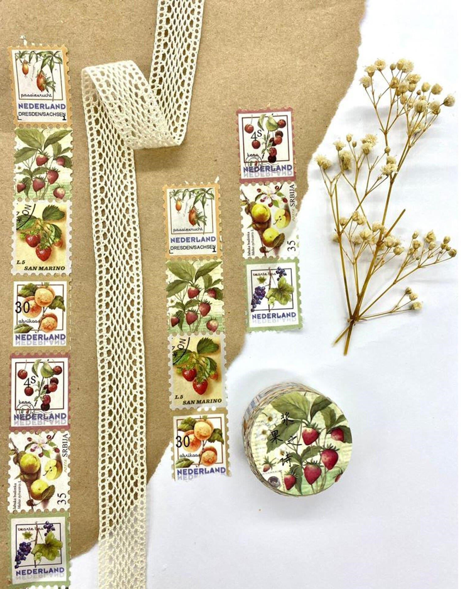 Pul Çilekli Tek Tek Çıkartmalı - Washi Bant - Sticker  - Bullet Journal - Defter Süsleme