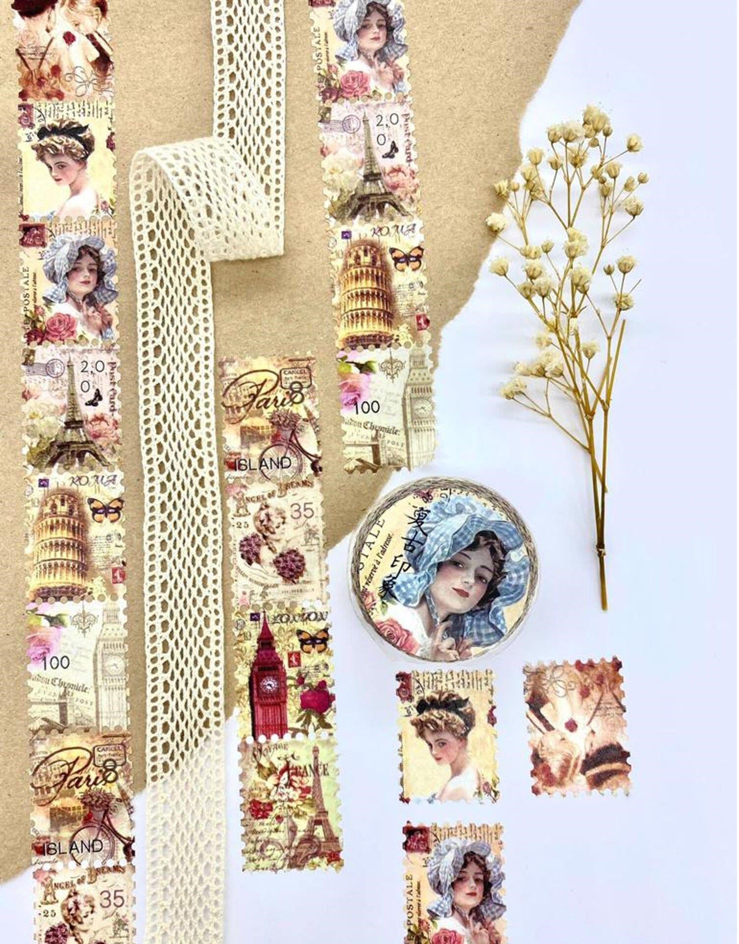 Pul Tek Tek Çıkartmalı - Washi Bant - Sticker  - Bullet Journal - Defter Süsleme