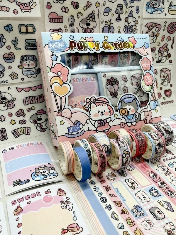 Puppy Garden Sevimli Köpekçik Washi Bantlı Post-itli Sticker Set/Scrapbook/Bullet Journal