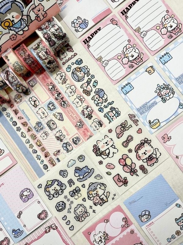 Puppy Garden Sevimli Köpekçik Washi Bantlı Post-itli Sticker Set/Scrapbook/Bullet Journal