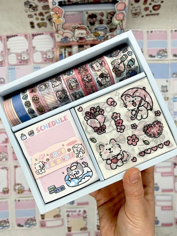 Puppy Garden Sevimli Köpekçik Washi Bantlı Post-itli Sticker Set/Scrapbook/Bullet Journal