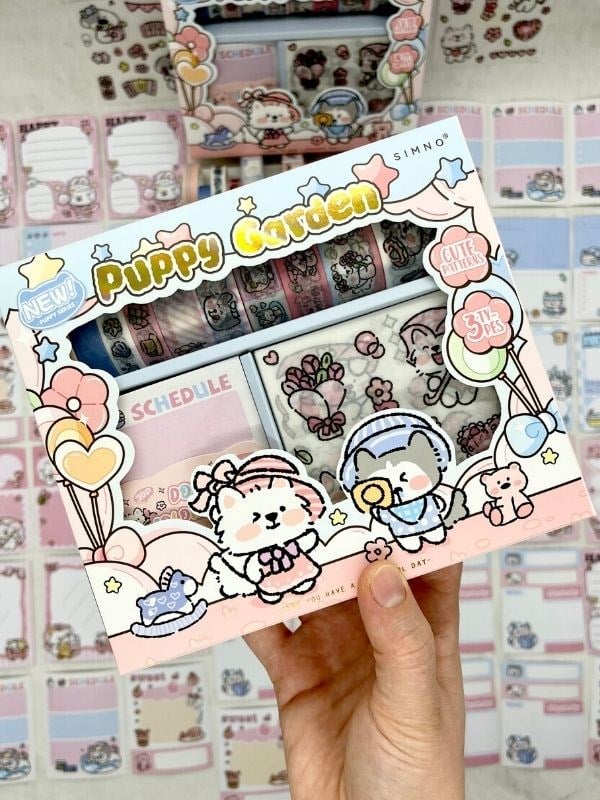 Puppy Garden Sevimli Köpekçik Washi Bantlı Post-itli Sticker Set/Scrapbook/Bullet Journal