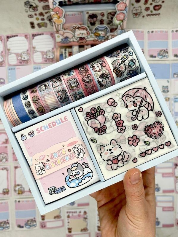 Puppy Garden Sevimli Köpekçik Washi Bantlı Post-itli Sticker Set/Scrapbook/Bullet Journal