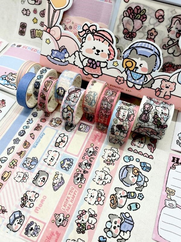Puppy Garden Sevimli Köpekçik Washi Bantlı Post-itli Sticker Set/Scrapbook/Bullet Journal