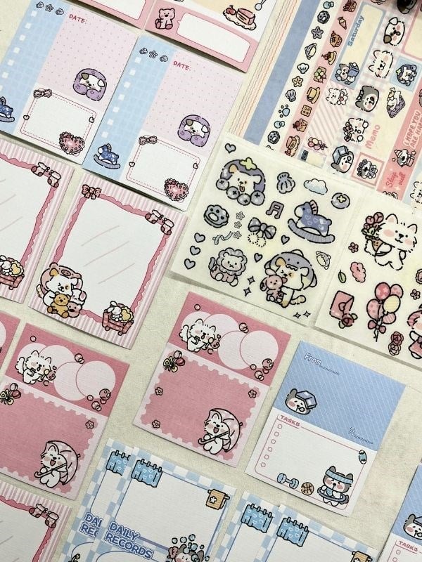 Puppy Garden Sevimli Köpekçik Washi Bantlı Post-itli Sticker Set/Scrapbook/Bullet Journal