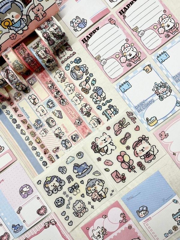 Puppy Garden Sevimli Köpekçik Washi Bantlı Post-itli Sticker Set/Scrapbook/Bullet Journal