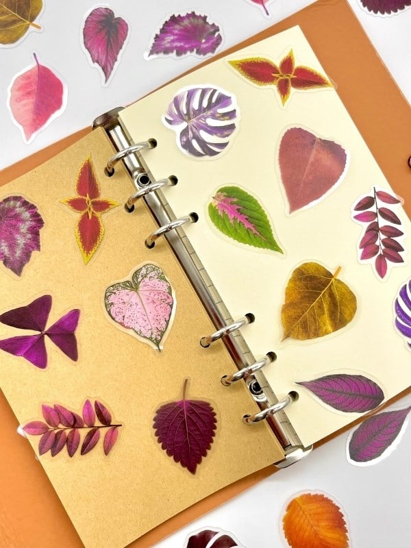 Purple Dream Leaves 40 Adet Dekoratif Mor Yaprak Şeffaf Pet Sticker Seti/Etiket/Çıkartma