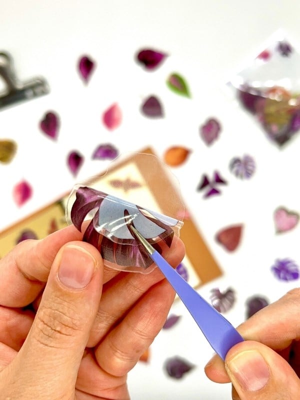 Purple Dream Leaves 40 Adet Dekoratif Mor Yaprak Şeffaf Pet Sticker Seti/Etiket/Çıkartma