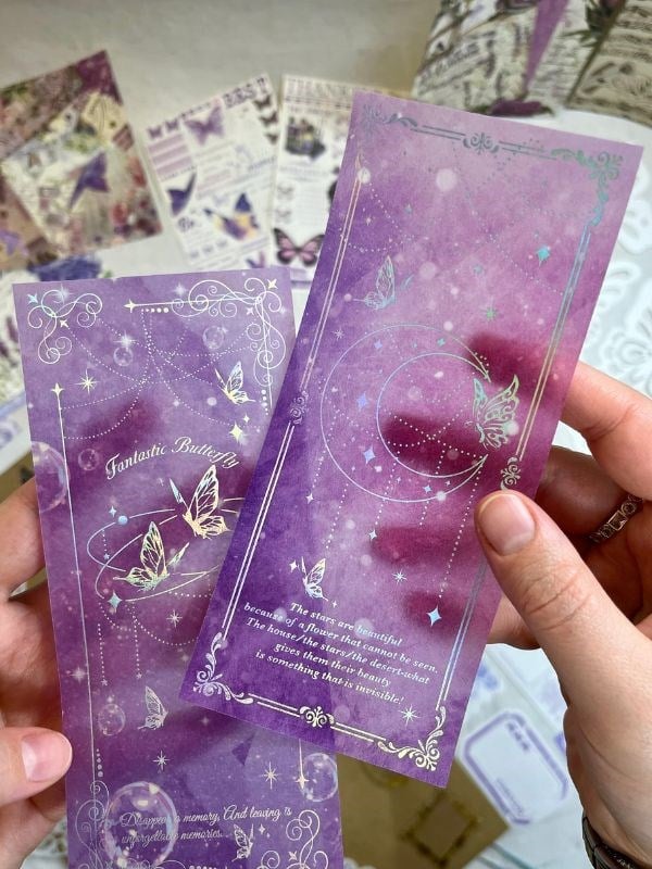 Purple Sky At Night 59 Parça Dopdolu Özel Tasarım Hediyelik Mor Sticker Scrapbook Kâğıt Kelebek Seti/Bullet Journal 