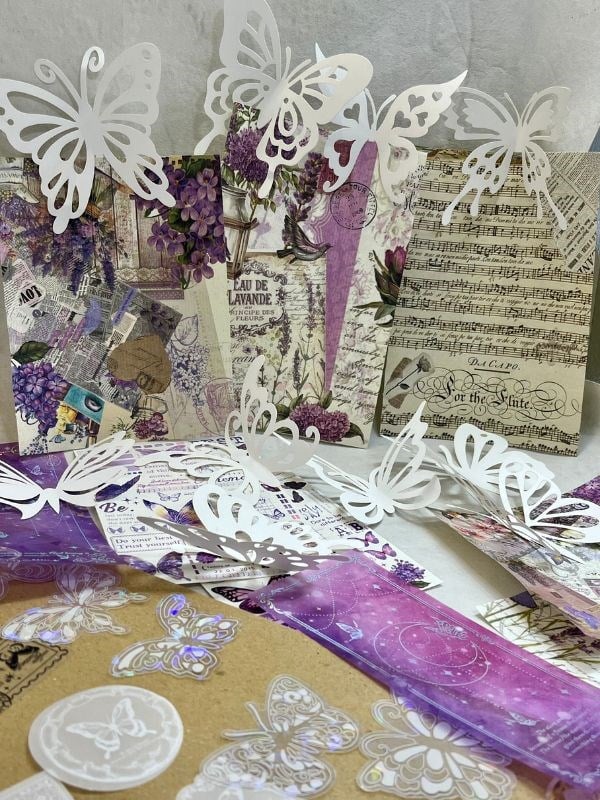 Purple Sky At Night 59 Parça Dopdolu Özel Tasarım Hediyelik Mor Sticker Scrapbook Kâğıt Kelebek Seti/Bullet Journal 