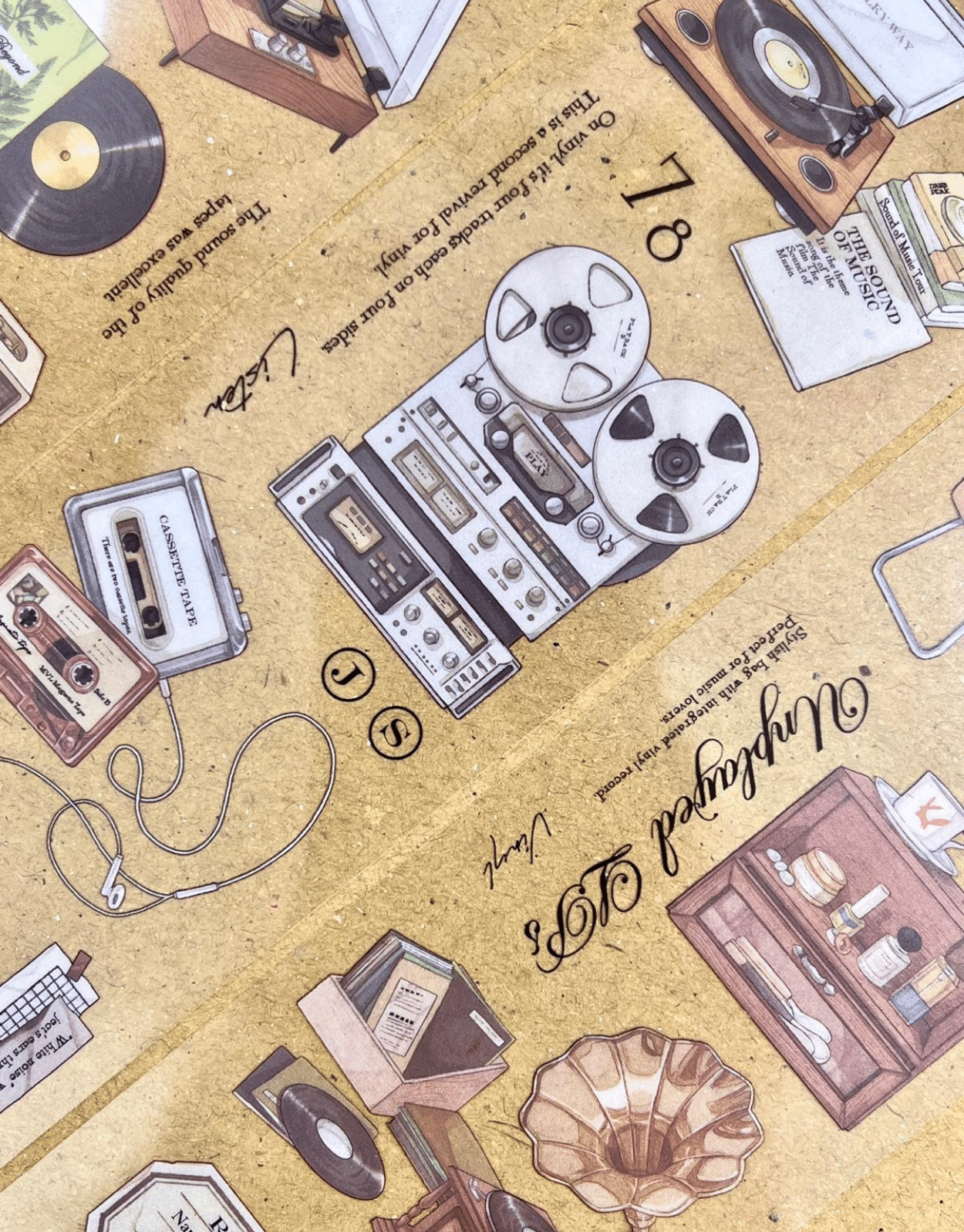 Record Memory Retro Müzik Çalarlar Serisi Temalı 6 Yaprak Şeffaf Pet Sticker/ Çıkartma/ Bullet Journal  