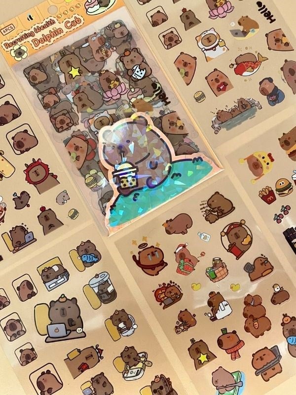 Recruıting Wealth 6 Yaprak 112 Adet Capybara Sticker Set/Su Geçirmez/Etiket/Çıkartma/Kapibara/Bullet Journal