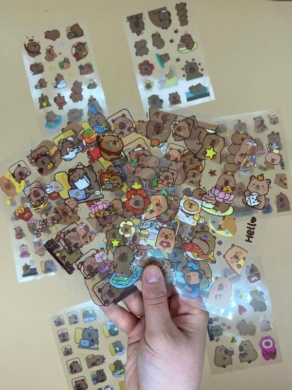 Recruıting Wealth 6 Yaprak 112 Adet Capybara Sticker Set/Su Geçirmez/Etiket/Çıkartma/Kapibara/Bullet Journal