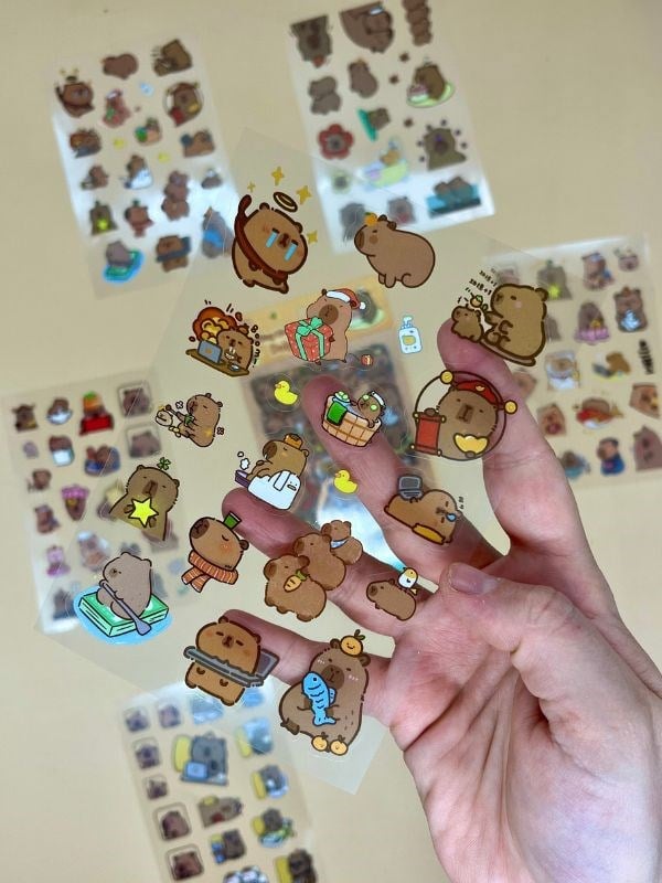Recruıting Wealth 6 Yaprak 112 Adet Capybara Sticker Set/Su Geçirmez/Etiket/Çıkartma/Kapibara/Bullet Journal