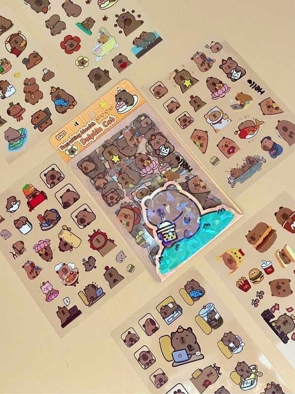 Recruıting Wealth 6 Yaprak 112 Adet Capybara Sticker Set/Su Geçirmez/Etiket/Çıkartma/Kapibara/Bullet Journal