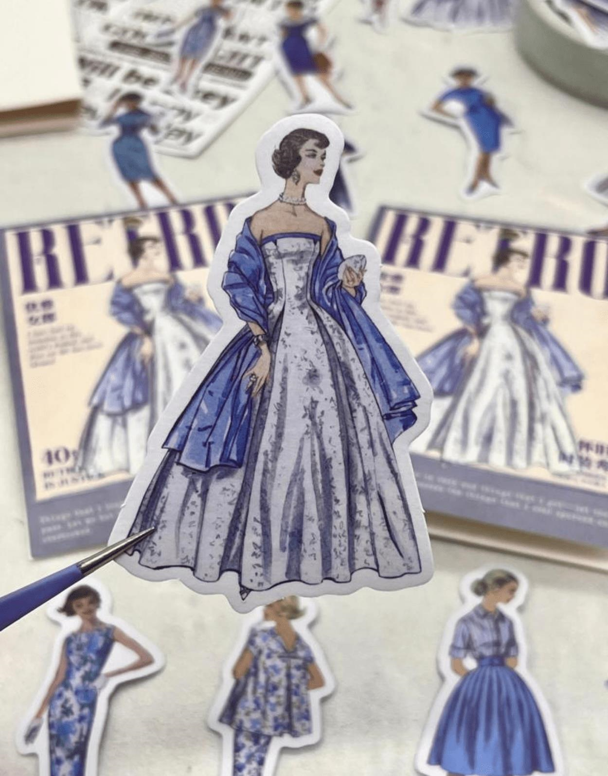 Retro Kıyafet Modası 40 Adet Mor Paket Sticker / Çıkartma/Bullet Journal/Scrapbook/ Vintage
