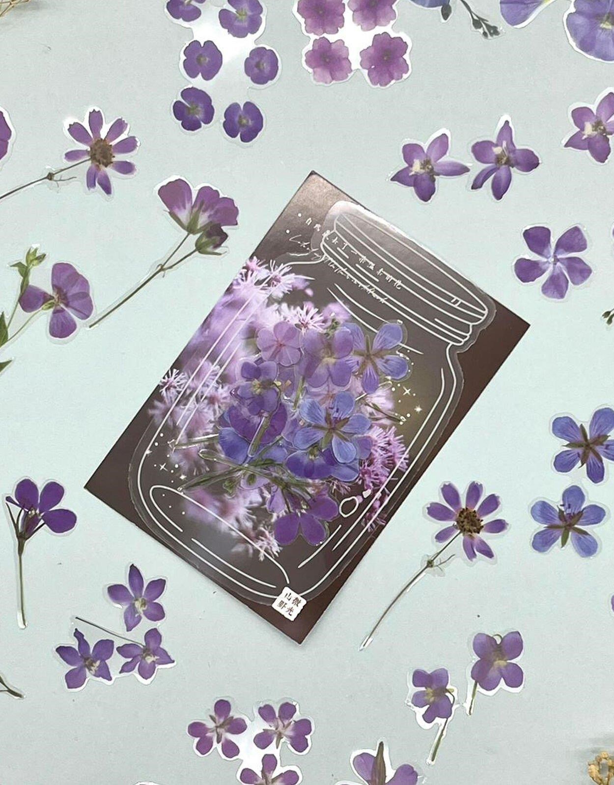 Retro Mor Renkli Çiçek Şeffaf  Sticker - Scrapbook - Bullet Journal -  Defter Süsleme-Çıkartma