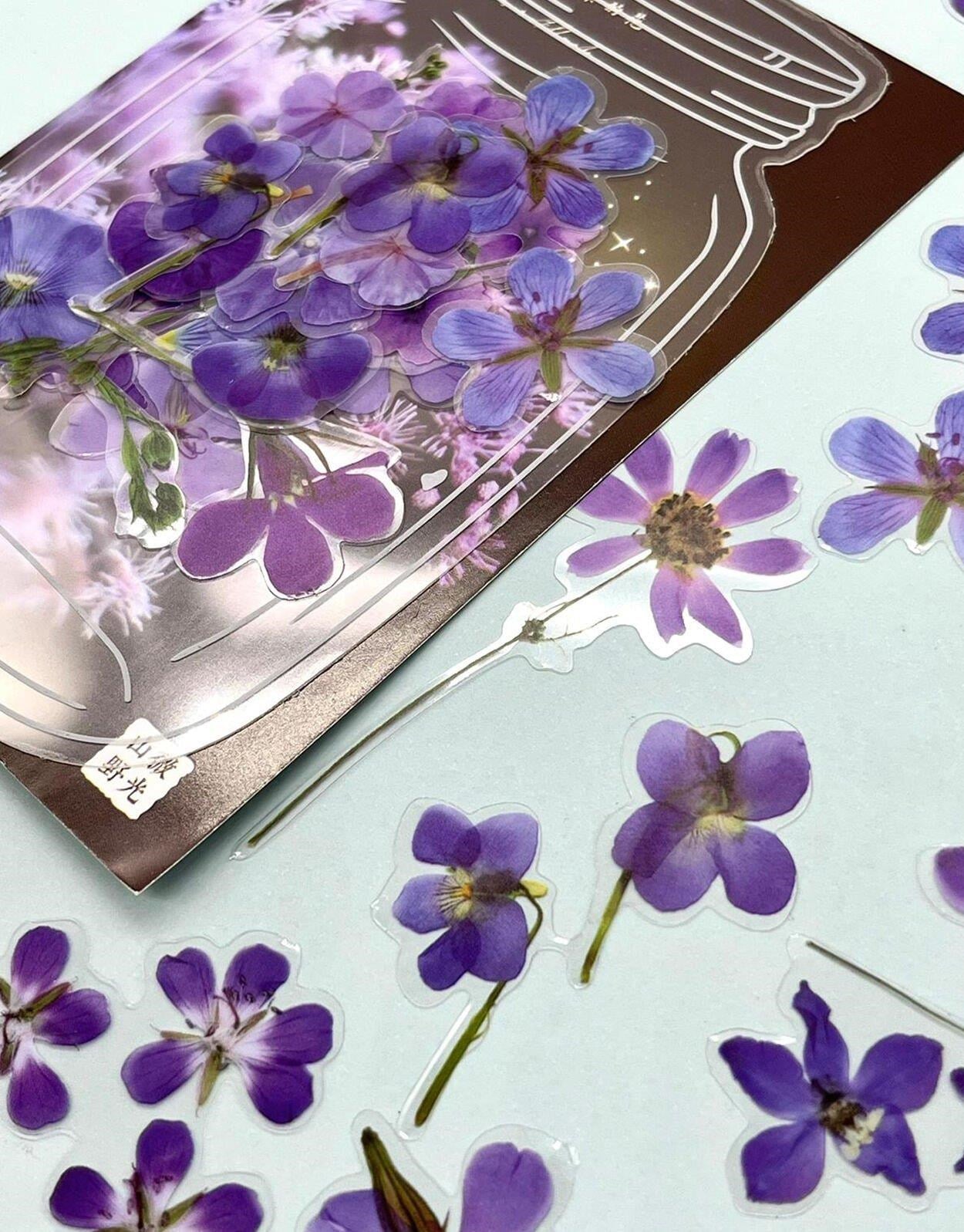 Retro Mor Renkli Çiçek Şeffaf  Sticker - Scrapbook - Bullet Journal -  Defter Süsleme-Çıkartma