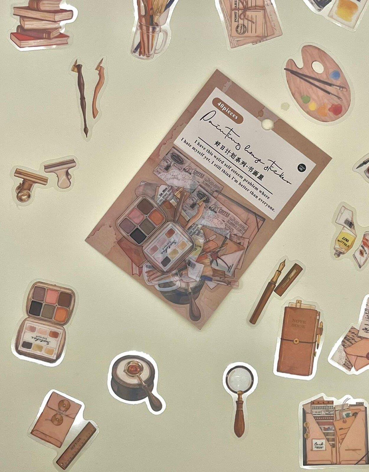 Sanatçı Malzemeleri Retro Şeffaf Sticker - Scrapbook - Notebook - Bullet Journal - Çıkartma