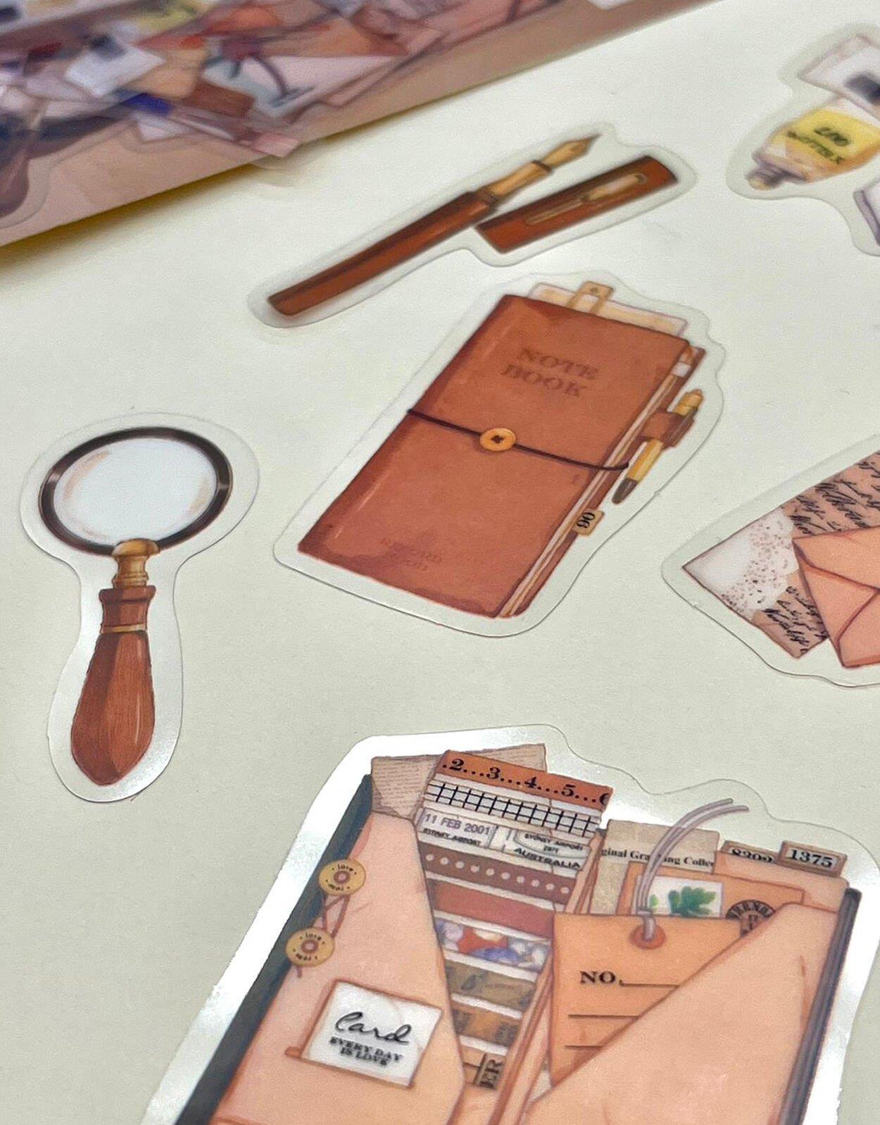 Sanatçı Malzemeleri Retro Şeffaf Sticker - Scrapbook - Notebook - Bullet Journal - Çıkartma